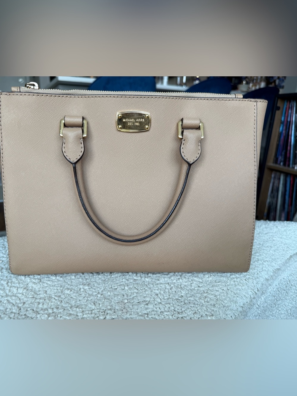 MICHAEL KORS Beige Saffiano Leather Satchel